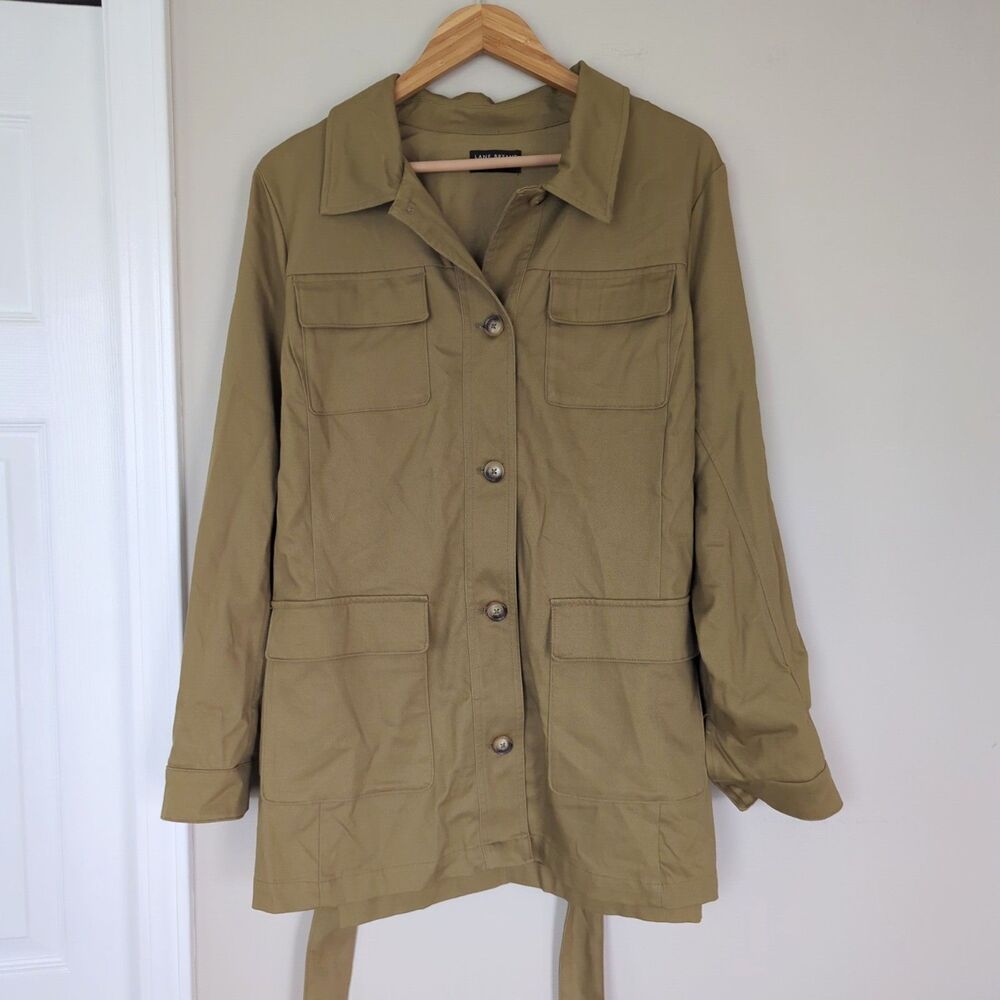 Lane Bryant Khaki Canvas Belted Tie Front Utility Jacket Size 16 Neutral - Picture 3 of 8